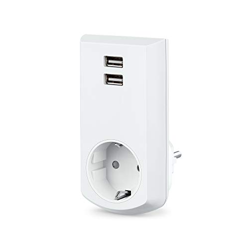 Conecto Cc50249 Presa Protettiva (Schuko) Con 2 Porte Usb (2.1A / 5V), Bianco