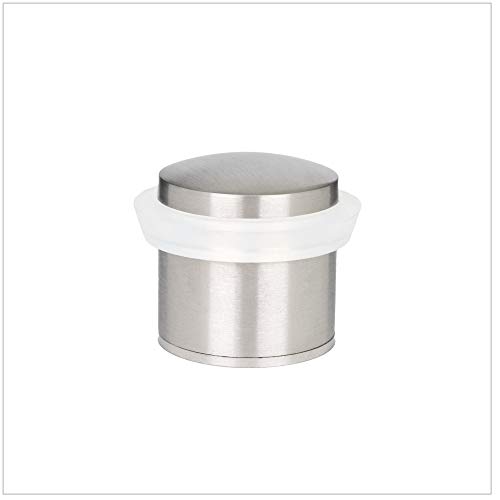 Evi Herrajes | Fermaporta | 28 X 30 Mm | Base Filettata | Gomma Bianca | Acciaio Inox | Finitura Opaca | Compresi Vite + Tassello Di Fissaggio | Mod.
