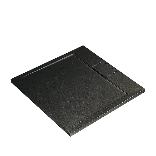 Ideal Standard - Ultra Flat S I.Life, Piatto Doccia Quadrato 70X70 In Resina, Piletta Con Scarico Nascosto, Finitura Opaca Effetto Pietra, Nero