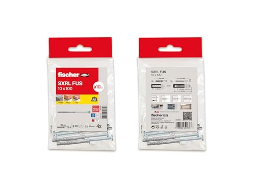 Fischer - Tasselli Con Viti Lunghe Sxrl 10X100 Per Muro Cemento E Mattoni, Borsa 4 Pezzi