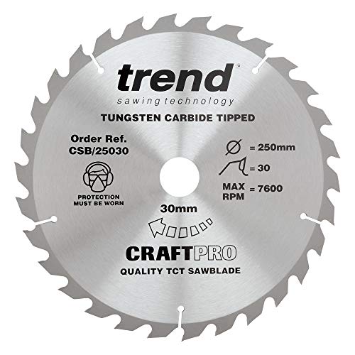 Trend Lama Per Sega Circolare Craftpro Rip Tct Per Seghe Da Banco, 250 Mm X 30 Denti X 30 Mm Di Foro, Con Punta In Carburo Di Tungsteno, Csb/25030