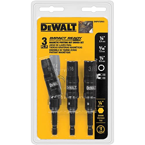 Dewalt Dwpvtdrv3 3-Piece Impact Ready Pivoting Nutsetters, 1/10,2 Cm ", 3/20,3 Cm, 5/40,6 Cm