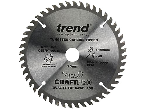 Trend Lama Circolare Craftpro Tct Con Finitura Super Fine, Diametro 160 Mm X 48 Denti X Foro 20 Mm, Punta In Carburo Di Tungsteno, Csb/Pt16048