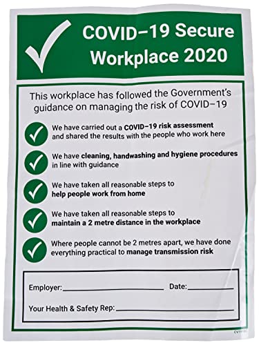 V Safety Cv191Bc-S Vsafety Covid-Secure Workplace 300 Mm X 400 Mm Vinile Autoadesivo
