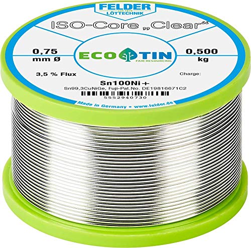 Felder Loettechnik Iso-Core Clear Sn100Ni+ - Bobina Sn99, 25Cu0,7Ni0,05, 0,500 Kg, 0,75 Mm