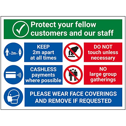 V Safety Cv211Ba-R Vsafety Protect Personale E Clienti - Segnale Per Rivestimenti Per Il Viso, 300 Mm X 200 Mm-1 Mm In Plastica Rigida