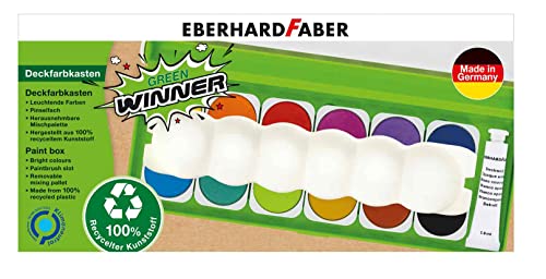 Eberhard Faber 578313 - Scatola Di Colori Opachi Winner Verde Con 12 Colori In Barattoli,Bianco Opaco E Scomparto Per Pennelli,Coperchio Come Tavolozz