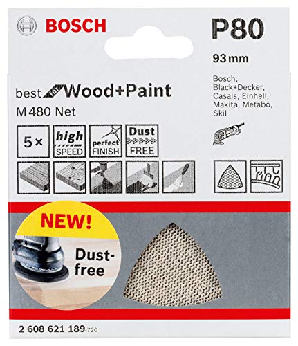 Bosch Professional 2608621189 Triangolo Abrasivo M480 Best For Wood And Paint, Legno E Tinta, Dimensioni Grana P80, Accessorio Per Levigatrice A Delta