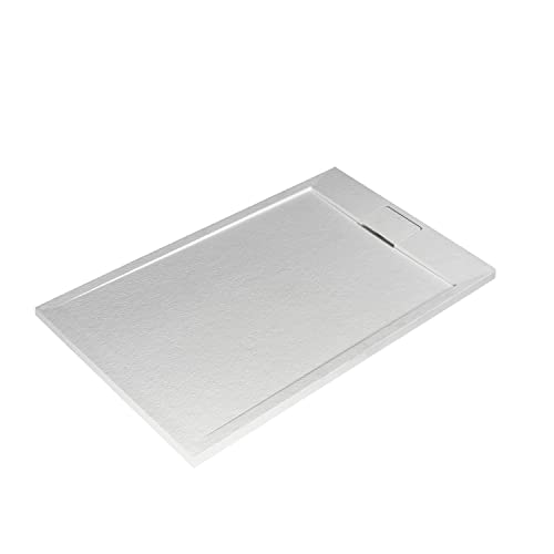 Ideal Standard - Ultra Flat S I.Life, Piatto Doccia Rettangolare 120X80 In Resina, Piletta Di Scarico Lato Corto, Finitura Opaca Effetto Pietra, Bianc