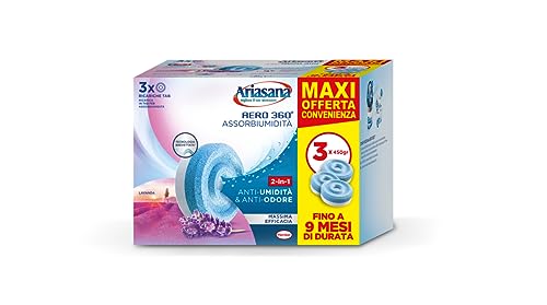Ariasana Aero 360° Ricarica Tab Lavanda Per Dispositivo Aero 360° Kit, Assorbiumidità In Tab, Elimina I Cattivi Odori, Contiene 3 Tab Da 450G In Forma
