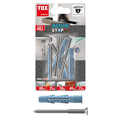 Tox Aqua Stop Pro, Ancoraggio Sigillante Multiuso 8/50 Per Fissaggi Su Pareti E Pavimenti Piastrellati, In Plastica Speciale Hdpe, Con Vite 6X70 Mm, 0
