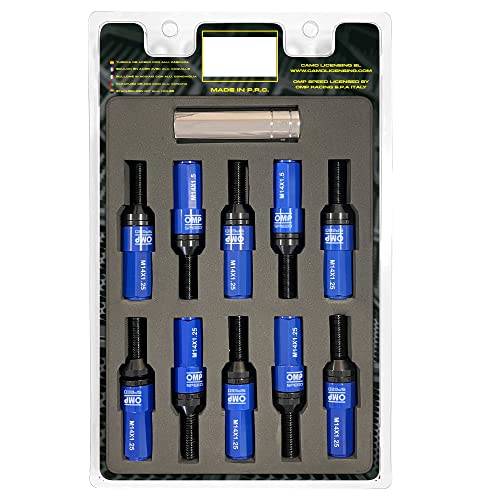 Omp Speed - Set Di Viti Performance Con Protezione In Alluminio, M14X1.25, Hex: 17-19, L: 28 Mm, Colore: Blu