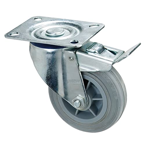 Wolfpack Linea Profesional 11110845 Rueda Industrial Goma Gris Placa Con Freno 80Mm, 80 Mm