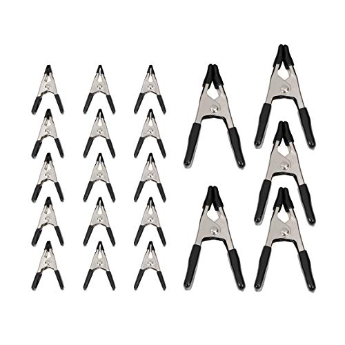Amazon Basics - 20 Unità Morsetti A Molla In Acciaio: 15 Unità Da 1,91 Cm, 5 Unità Da 2,54 Cm, Nero/Argento