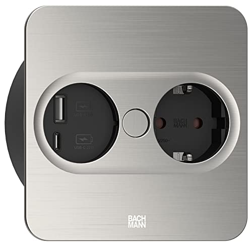 Einbausteckdose Twist 2, Eckig, 2-Fach (Edelstahl, 1X Schutzkontakt, 1X Usb-A, 1X Usb-C)