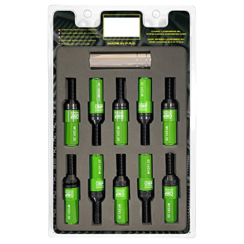 Omp Speed - Set Di Viti Performance Con Protezione In Alluminio, M12X1.25, Hex: 17-19, L: 28 Mm, Colore: Verde