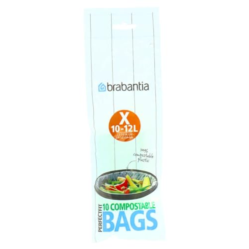 Brabantia Pattumiera Compostabile Perfectfit, Misura X, 10-12L, 10 Sacchetti Per Rotolo, Bianco