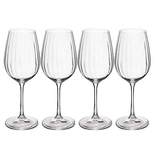 Mikasa Treviso Set Di 4 Calici Da Vino Bianco In Cristallo, 350 Ml, Trasparenti Senza Piombo, Con Effetto Increspato Per Le Celebrazioni