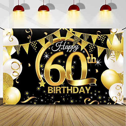 60 Anni Compleanno Festa Decorazioni Oro Nero, 60 Striscione Di Compleanno, 60 Anni Di Buon Compleanno Decorazione Di Festa Per Uomo Donna, Sfondo Fot