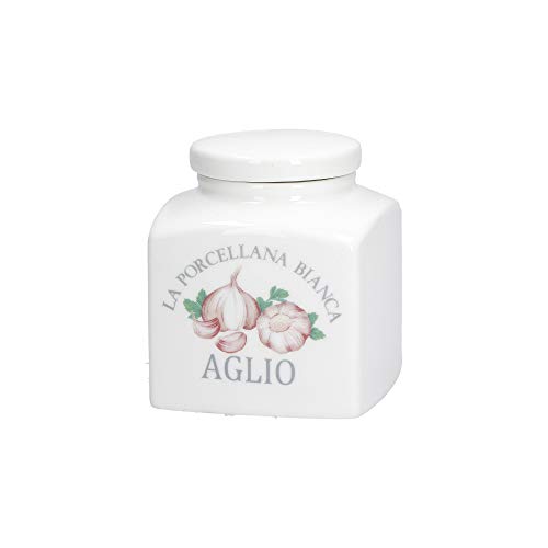 La Porcellana Bianca - Contenitore Coperto Deco Aglio - Conserva, Barattoli E Contenitori - Barattoli Cucina - Porcellana - 500 Cc; 9,5X9,5Xh10,5 Cm