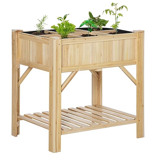 Outsunny Letto Per Orto Rialzato Con 6 Scomparti, Fioriera Da Esterno Portapiante In Legno Di Abete, 78.5X58X81Cm