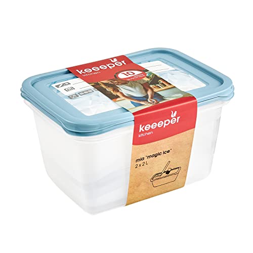 Keeeper Set Di 2 Contenitori Per Congelare Alimenti, Coperchio Su Cui Scrivere, 2 X 2 L, 20,5 X 15,5 X 10,5 Cm, Mia Magic Ice, Nordic Blue (Blu)