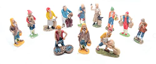 12 X Statuette Di Natale 10 Cm. Set Scena Della Natività, Statuette Di Agricoltori. Lavoratori Con Animali. Accessori Del Presepe. Uomini Mestieri Pre