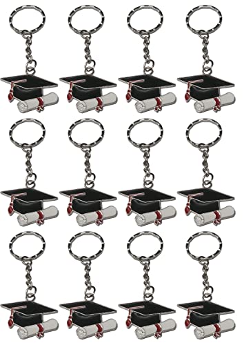 Puntocasastore 12 X Portachiavi Decorazione Bomboniera Laurea Tocco Nero 3,9X2,5 Cm Lungh. Totale 8 Cm