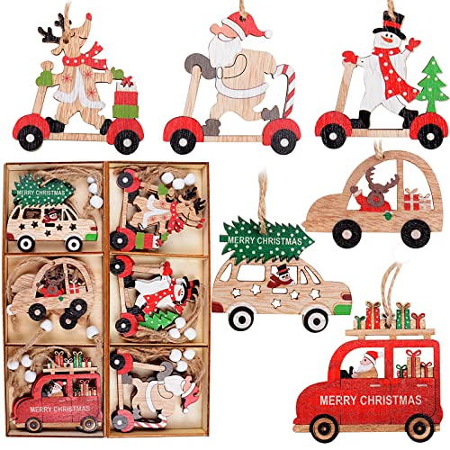 18 Pz Ciondoli Pendenti Natalizi In Legno Decorazione Per Albero Di Natale Ornamenti Da Appendere 6 Stili Con 2Pz Scatole Decorativi Addobbi Festa