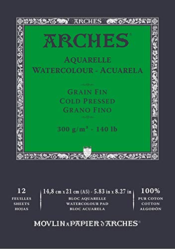Arches- Blocco Enc 14,8X21 12H Aquarelle 100% Fine 300G Blanc Nat, Colore Bianco Naturale, A1795090