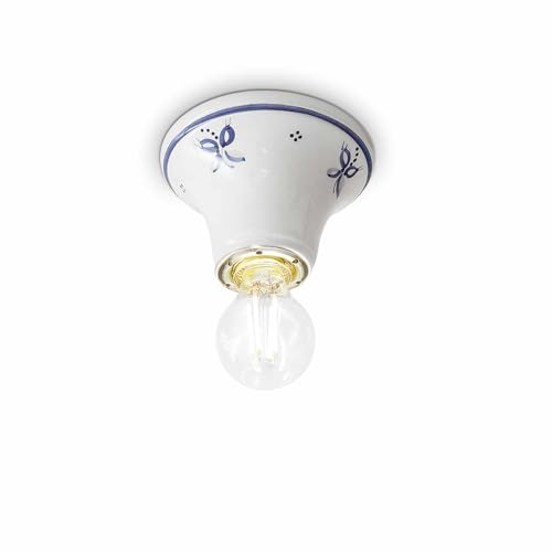 Ferroluce Retrò Plafoniera 1 Luce In Ceramica Bianca Diam.10 Cm C133 Trieste