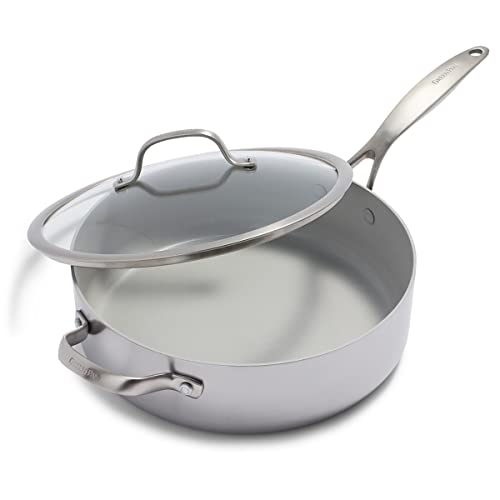 Greenpan Venice Pro Tri-Ply Acciaio Inox Pentola Per Sauté Jumbo Da 28Cm/4.8 Litri Antiaderente In Ceramica, Manico E Coperchio, Senza Pfas, Induzione