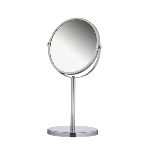 Axentia Specchio Da Trucco Da Tavolo Bifacciale Rotondo, Specchio Cosmetico Con Faccia Normale E Faccia Ingrandente 3X, Ø Ca. 17 Cm, Argento