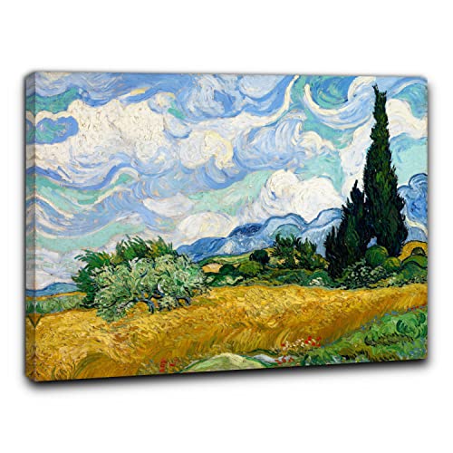 Niik Quadro + Telaio (Bc) Campo Di Grano Con Cipressi Di Vincent Van Gogh 60 X 47 X 1,7 Cm Falso D'Autore Stampa Su Tela