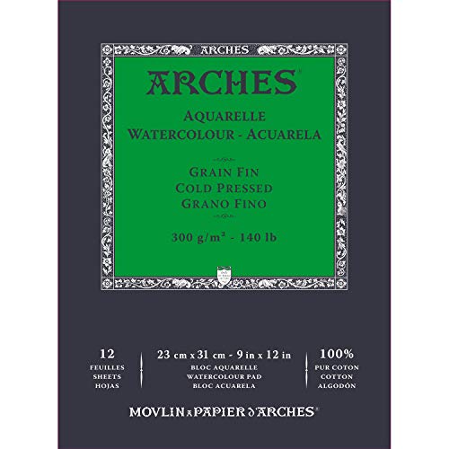 Arches- Bloc Enc 23 X 31 12H Aquarelle 100% Fine 300 G Blanc Nat, Colore Bianco, A1795092