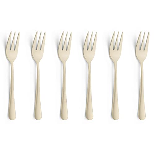 Amefa Austin - Set Di 6 Forchette Da Dolci, 6 Pezzi, Design Esclusivo, In Acciaio Inox, Con Finitura Pvd, Champagne Satinato, 14,3 Cm, Antiruggine E L