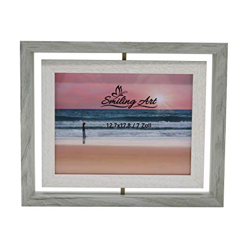 Smiling Art Cornice Per 2 Foto In Legno Con Vetro, Doppia Cornice Girevole, Vetro (2 X 13 X 18 Cm, Grigio)