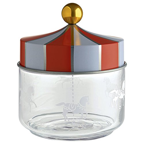 Alessi Circus Mw30/50 - Barattolo Da Cucina Per Alimenti Di Design, In Vetro Serigrafato Con Coperchio In Banda Stagnata, 50 Cl