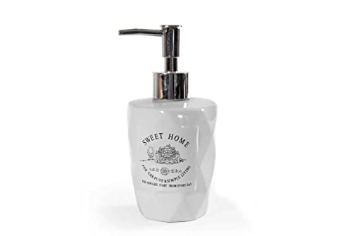Dosatore Porta Sapone Liquido Dispenser In Ceramica Bianco Decorato Sweet Home 6 * 17 Cm Dtc-783579