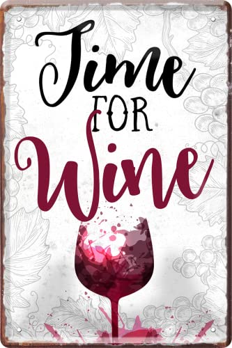 Wogeka Art Targa In Metallo Retrò – Time For Wine – Scritta Divertente Come Idea Regalo Per Compleanno, Natale Per Decorazione, 20 X 30 Cm, Targa Vint