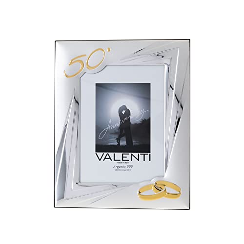 Valenti&Co - Cornice Portafoto In Argento Cm 13X18. Ideale Come Regalo Per Nozze D'Oro - 50 Anni Di Matrimonio O Per Il Cinquantesimo Di Parenti, Nonn