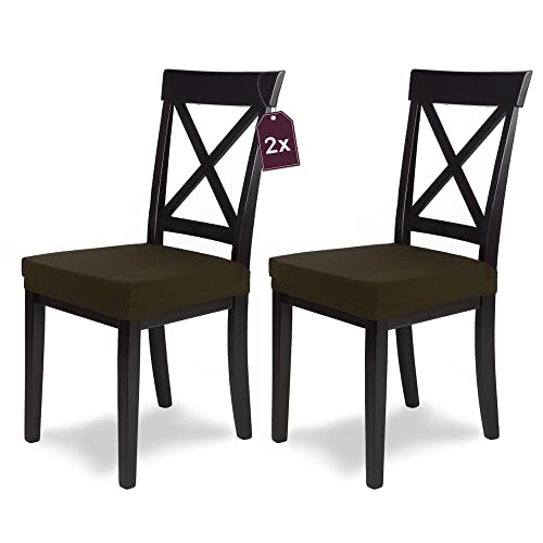 Scheffler-Home Housse De Chaise Extensible « Mia » / Lot De 2 / Marron/Housse De Chaise Élastique En Microfibre Avec Bande Élastique/Housse De Siège P