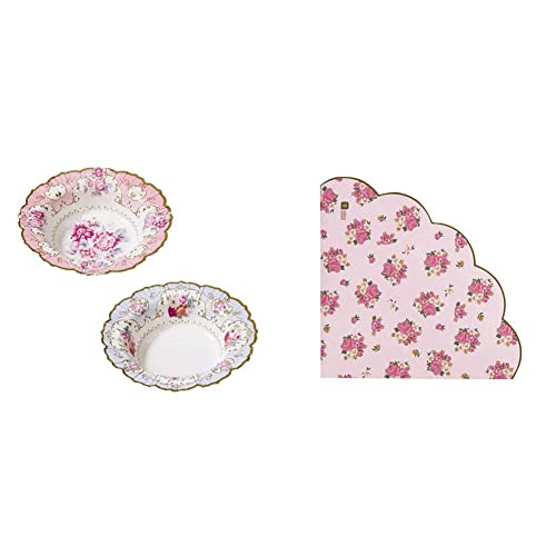 Talking Tables, Ciotole Di Carta Truly Scrumptious, Design Vintage, Floreali, In 2, Per Festicciola, Tè O Compleanno, Blu/Rosa (Confezione Da 12)