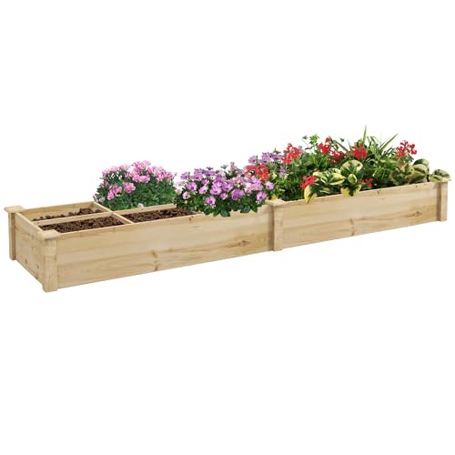 Outsunny Letto Rialzato Per Orto E Giardino, Cassone Per Orto Con Divisorio Interno E Fondo Aperto, 237X60X25Cm, Legno Naturale