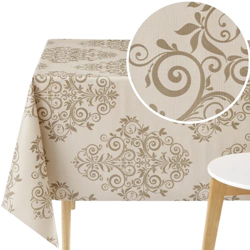Kp Home Tovaglia Plastificata Rettangolare 140X200 Cm Motivo A Barocco Damasco Tovaglia Pvc Copritavolo Beige 6 Posti Tovaglia Plastica Cucina Lavabil