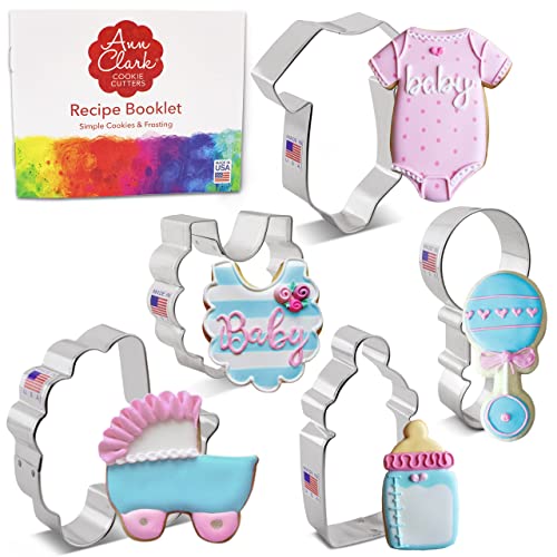 Formine Per Biscotti Stampi Di Tema Di Baby Shower 5 Pezzi Prodotto Negli Stati Uniti Da Ann Clark, Forme Di Tutina, Bavaglino, Sonaglio Per Bambini,