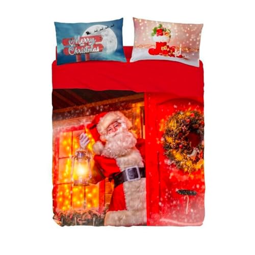 Bassetti Completo Lenzuolo Effetto Copriletto Matrimoniale I Cotone 100% Art. Christmas Col. Rosso
