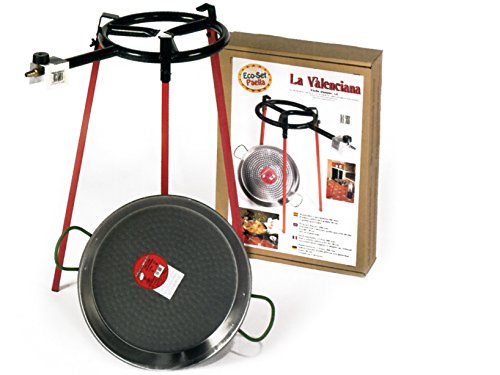 Vaello, Pentola Per Paella Con Bruciatore A Gas - Set Comprende: Bruciatore A Gas Ad Anello Da 300 Mm, Padella Per Paella Lucidata Da 38 Cm, Treppiede