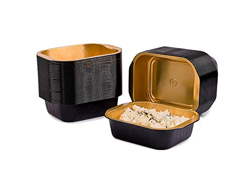 Contital Contenitori 1 Porzione In Alluminio Laccato As220497 Eclipse - Vaschette Monouso Con Maniglie Nero/Oro, Linea Eclipse, Luxury Food Delivery -
