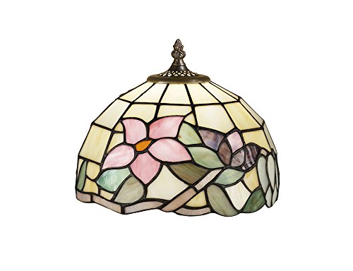Paralume Tiffany Ambra Con Fiori Rosa 102 Vetri Originali Tiffany Lavorati A Mano - Misure Ø 25 Cm - Paralume Modello Perenz T618U